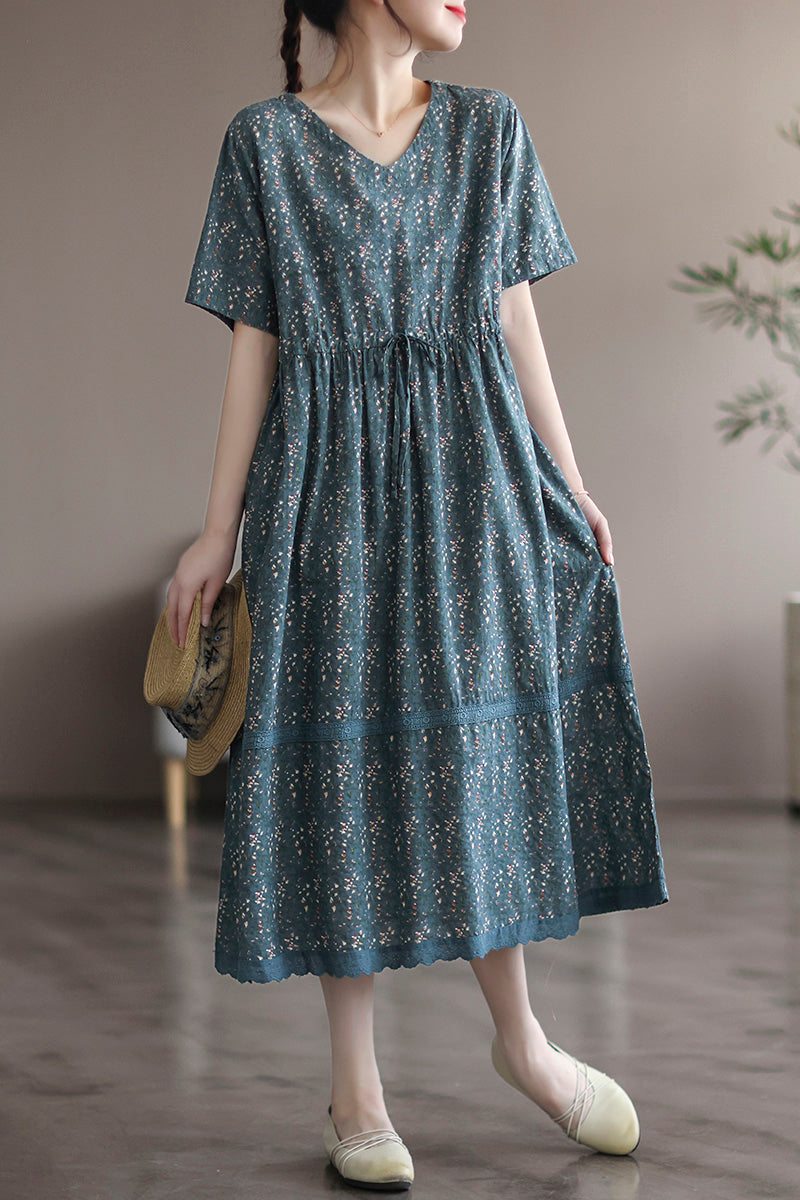 Robe À Fleurs En Lin Et Coton Vintage D'été