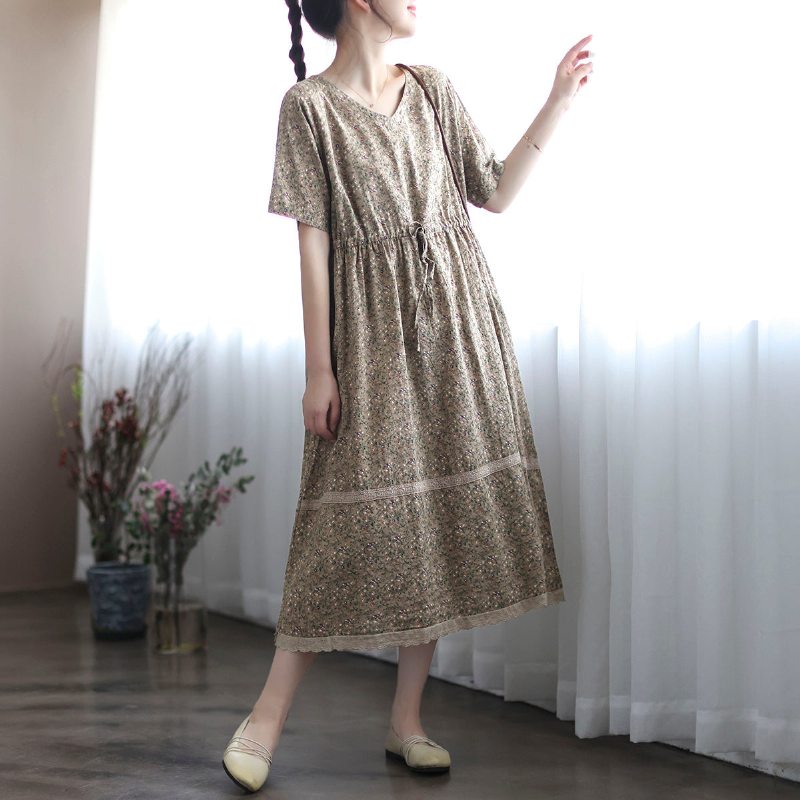 Robe À Fleurs En Lin Et Coton Vintage D'été