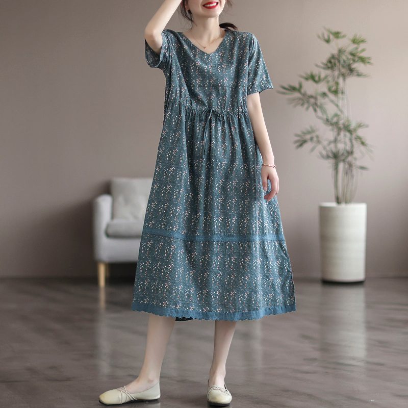 Robe À Fleurs En Lin Et Coton Vintage D'été