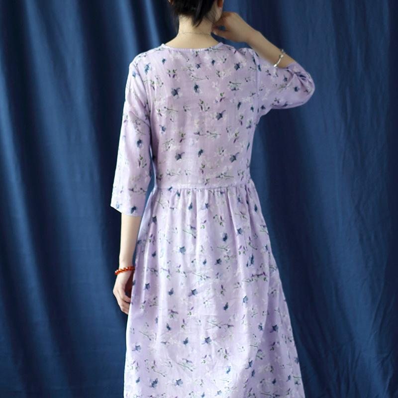 Robe À Fleurs Violettes À Imprimé Numérique Ramie