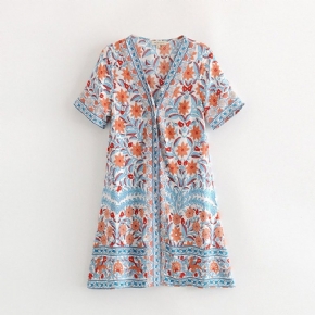 Robe Floarl Boutonnée Sur Le Devant Pour Femme