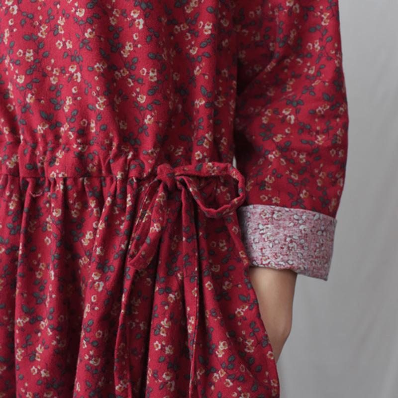 Robe Florale À Manches Longues En Coton Rétro D'automne