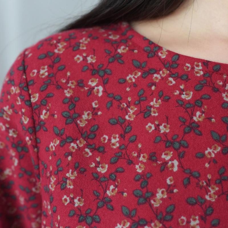 Robe Florale À Manches Longues En Coton Rétro D'automne