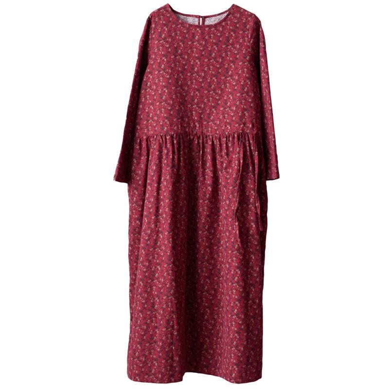 Robe Florale À Manches Longues En Coton Rétro D'automne