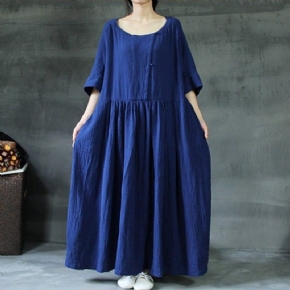 Robe Froncée Ample En Lin Riche En Grande Taille M-5xl