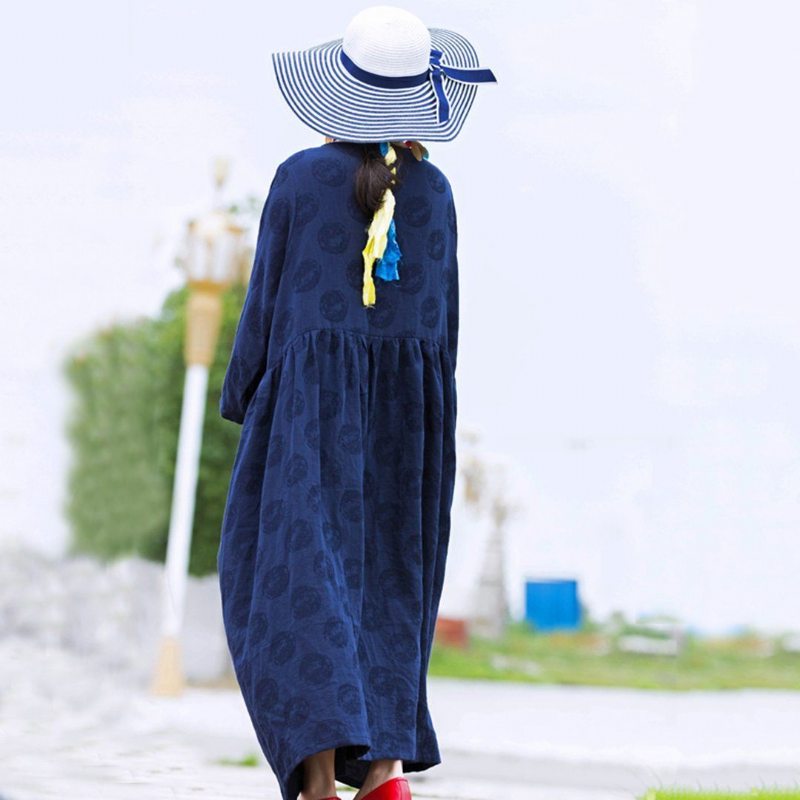 Robe Froncée Oversize À Encolure En V Jacquard - Bleu Marine