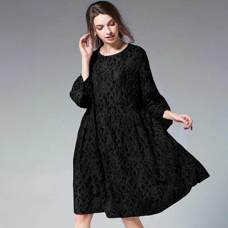 Robe Grande Taille En Dentelle Et Polyester À Manches Sept Pour Cent