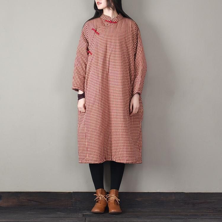 Robe D'hiver Ample À Carreaux Vintage