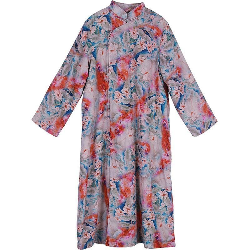 Robe D'hiver Ample En Coton Fleuri À Imprimé Vintage