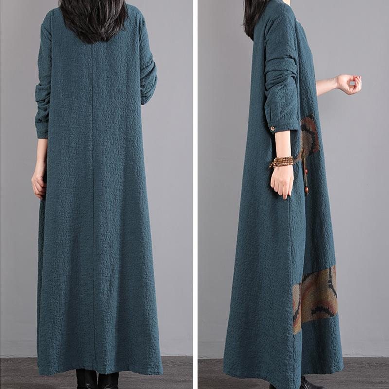 Robe D'hiver À Manches Longues En Coton Rétro Pour Femmes