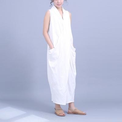 Robe Irrégulière En Coton Sans Manches À Encolure Croisée Et Grandes Poches