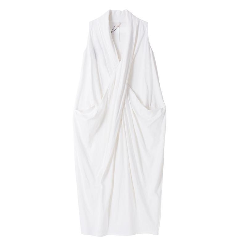 Robe Irrégulière En Coton Sans Manches À Encolure Croisée Et Grandes Poches