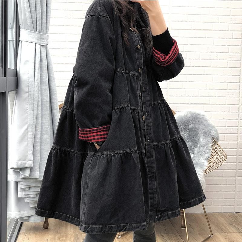 Robe En Jean Ample À Boutons A-ligne Automne-hiver