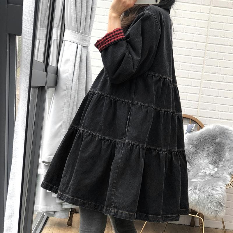 Robe En Jean Ample À Boutons A-ligne Automne-hiver