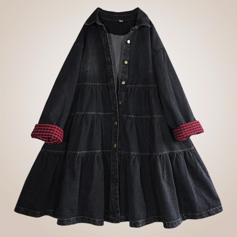 Robe En Jean Ample À Boutons A-ligne Automne-hiver