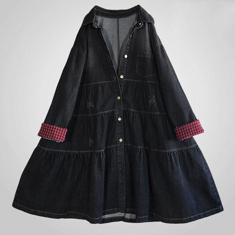 Robe En Jean Ample À Boutons A-ligne Automne-hiver