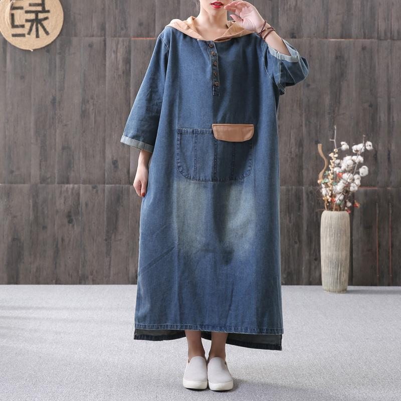 Robe En Jean Ample Pour Femmes Avec Coutures À Capuche