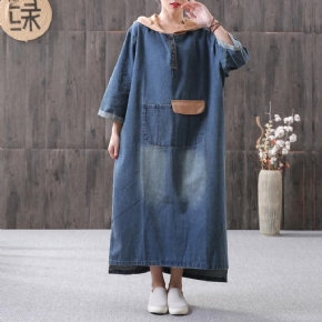 Robe En Jean Ample Pour Femmes Avec Coutures À Capuche