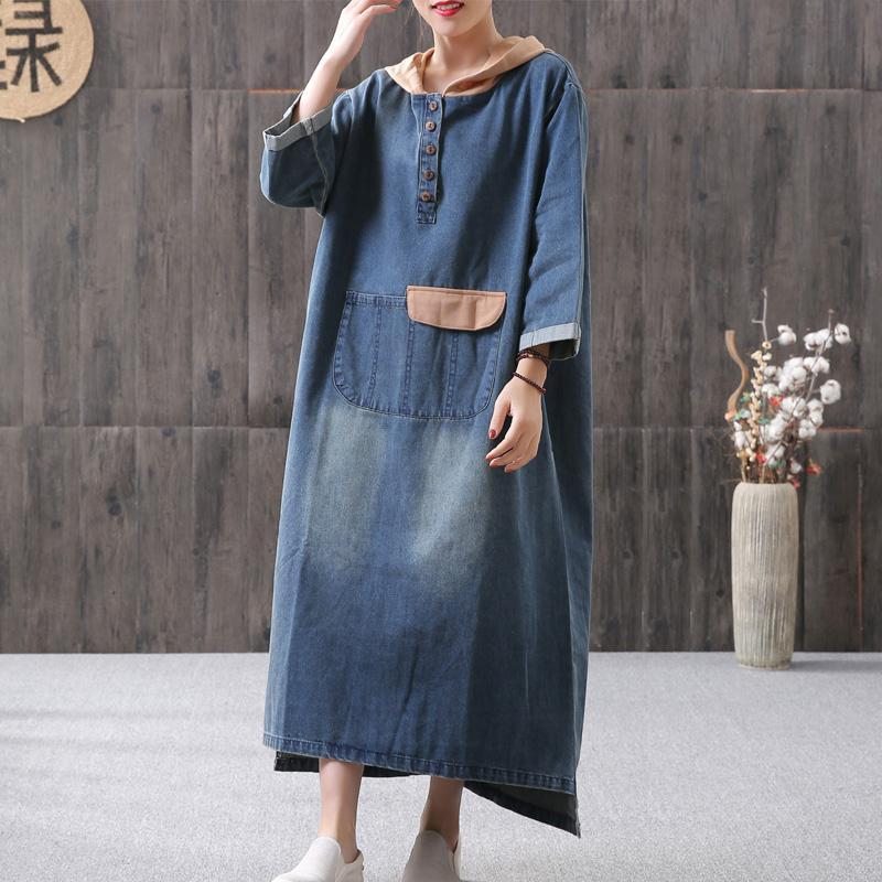 Robe En Jean Ample Pour Femmes Avec Coutures À Capuche