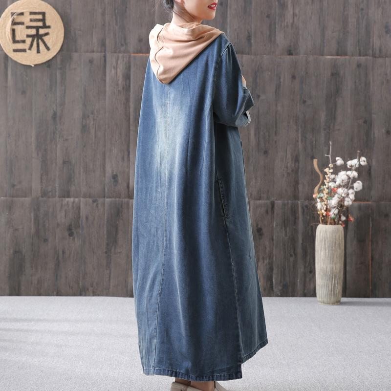 Robe En Jean Ample Pour Femmes Avec Coutures À Capuche