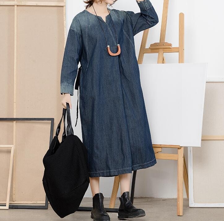 Robe En Jean Décontractée Bleue À Col En V