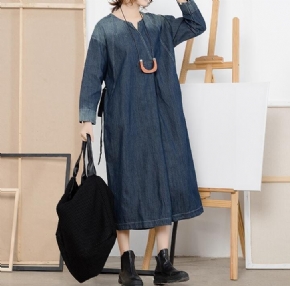 Robe En Jean Décontractée Bleue À Col En V