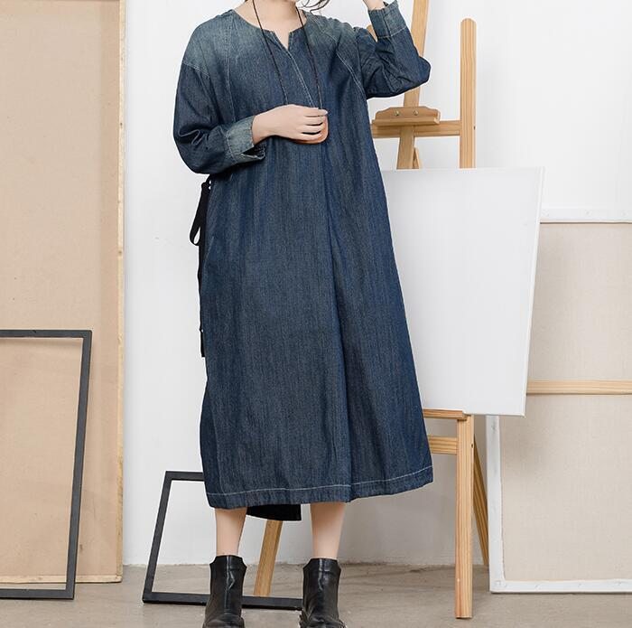 Robe En Jean Décontractée Bleue À Col En V