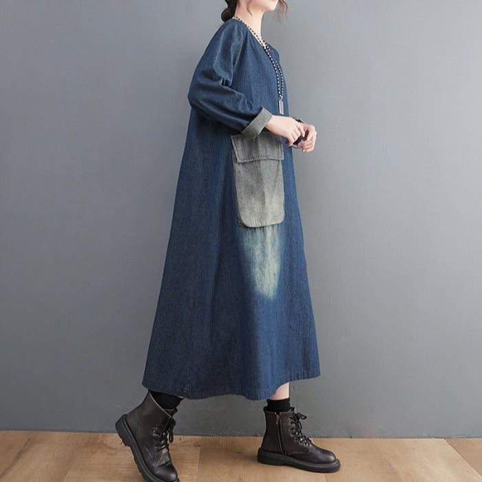 Robe En Jean Grande Taille Ample Rétro Printemps