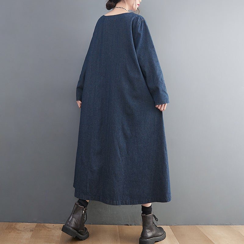 Robe En Jean Grande Taille Ample Rétro Printemps