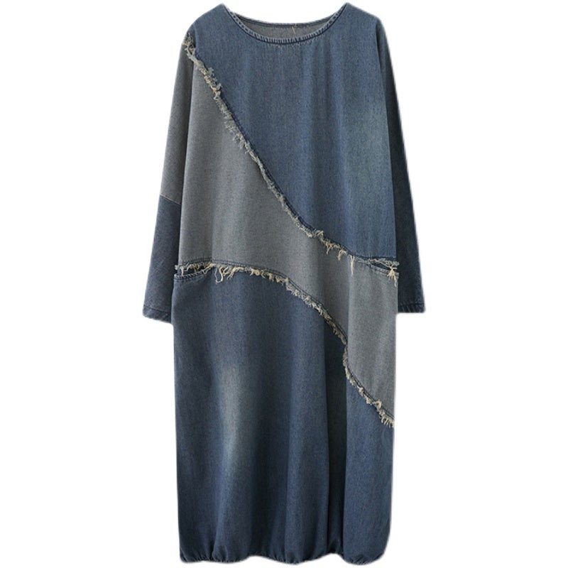 Robe En Jean Grande Taille À Manches Chauve-souris Patchwork Rétro Printemps