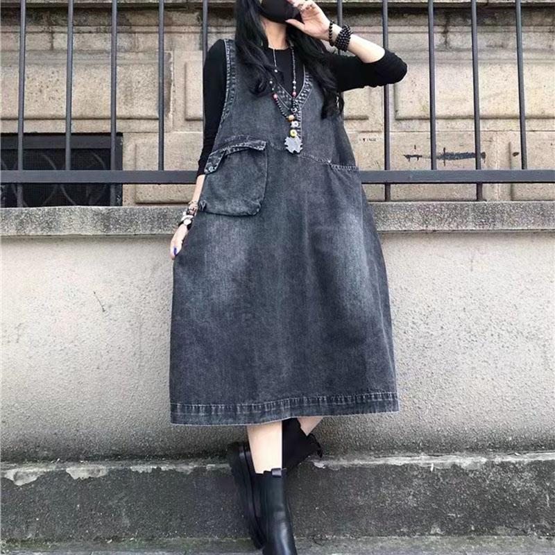 Robe En Jean Sans Manches Ample Rétro Printemps-été