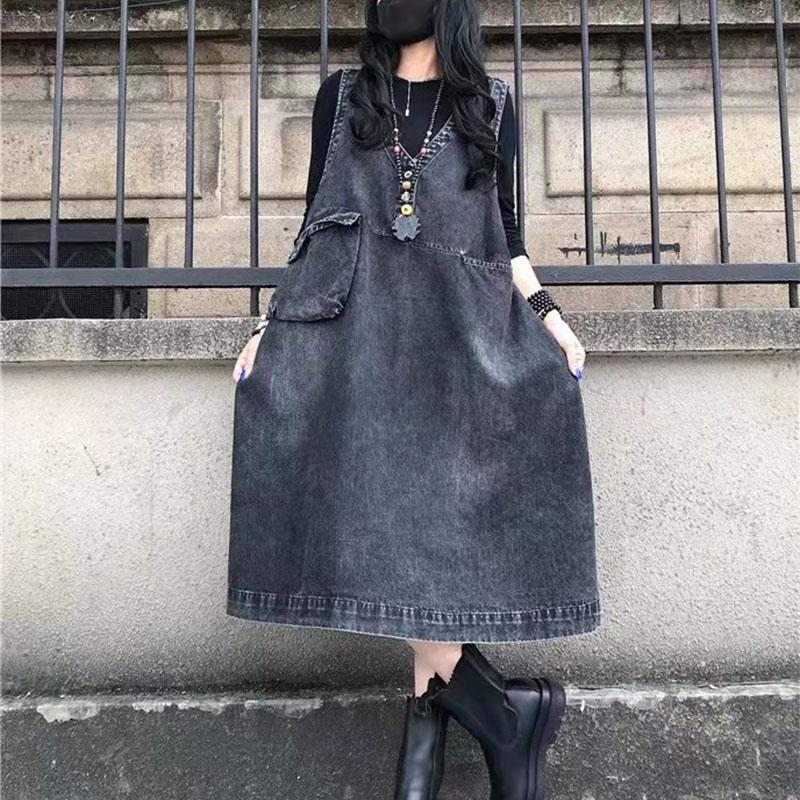 Robe En Jean Sans Manches Ample Rétro Printemps-été