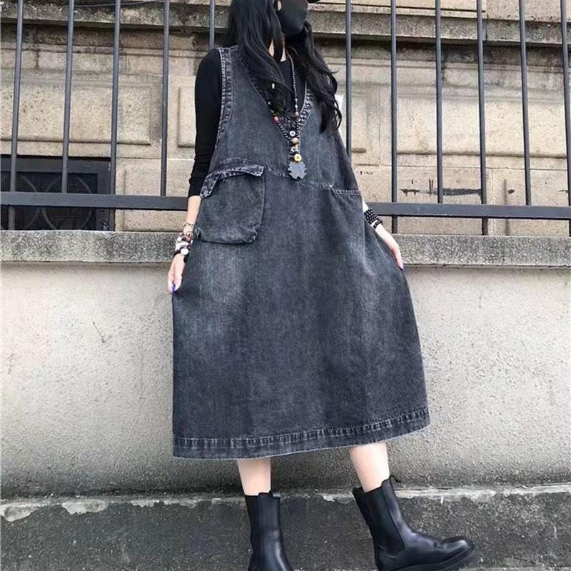 Robe En Jean Sans Manches Ample Rétro Printemps-été