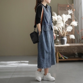 Robe En Jean Sans Manches Décontractée De Printemps