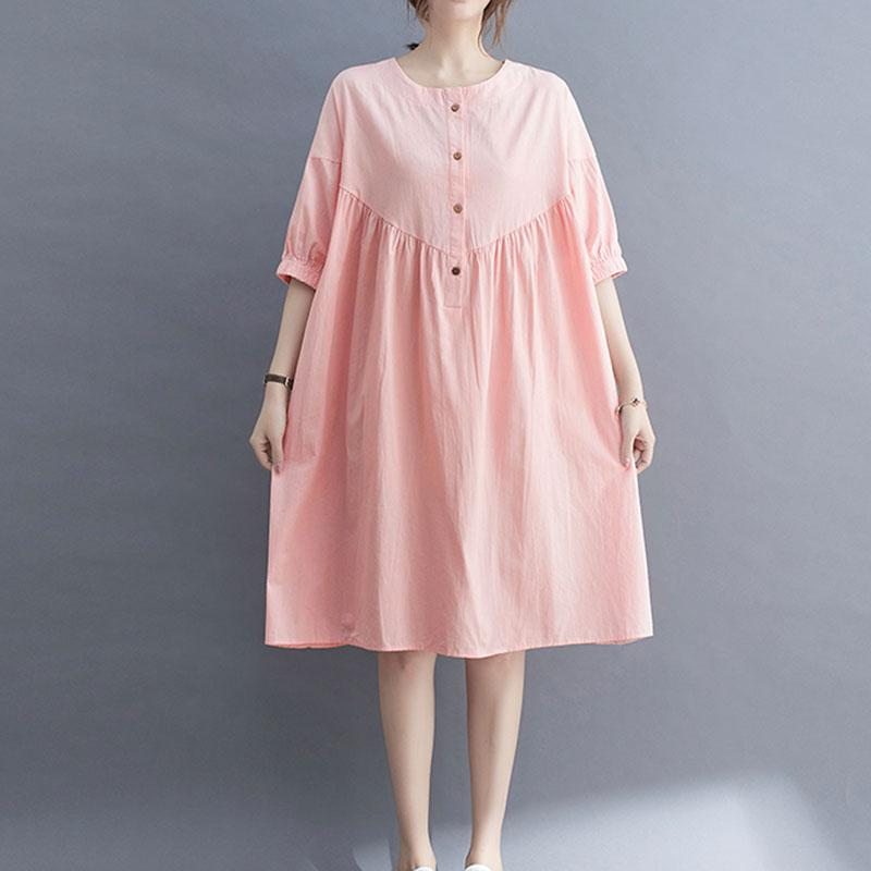 Robe En Lin Et Coton Décontractée Grande Taille Rose D'été