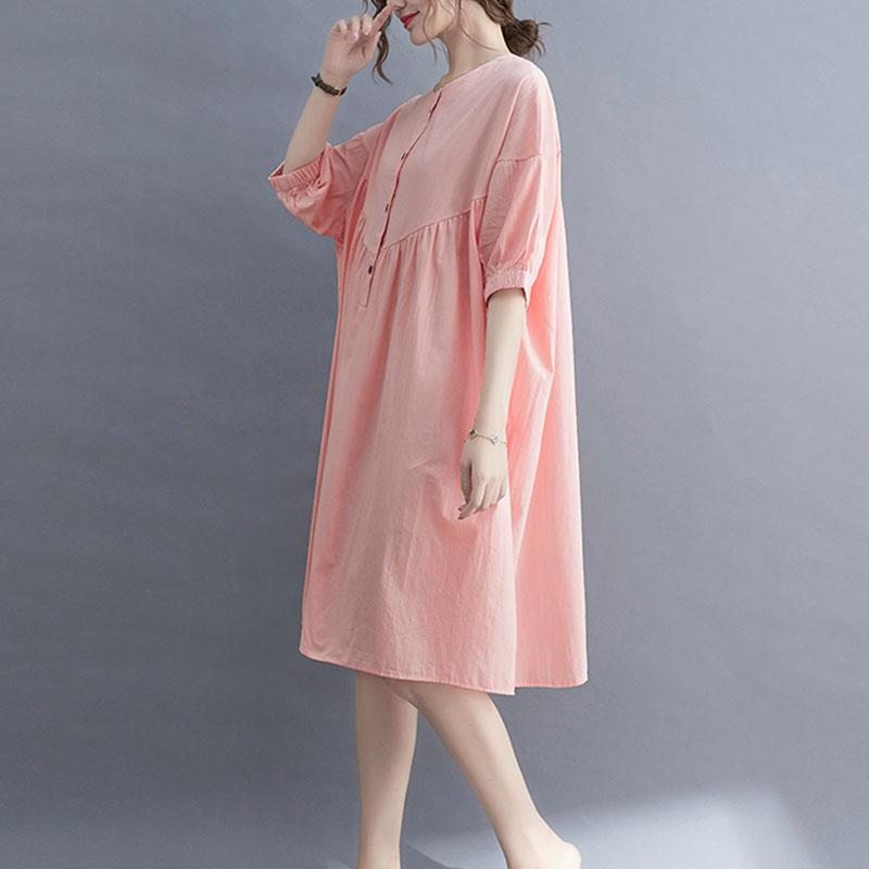 Robe En Lin Et Coton Décontractée Grande Taille Rose D'été