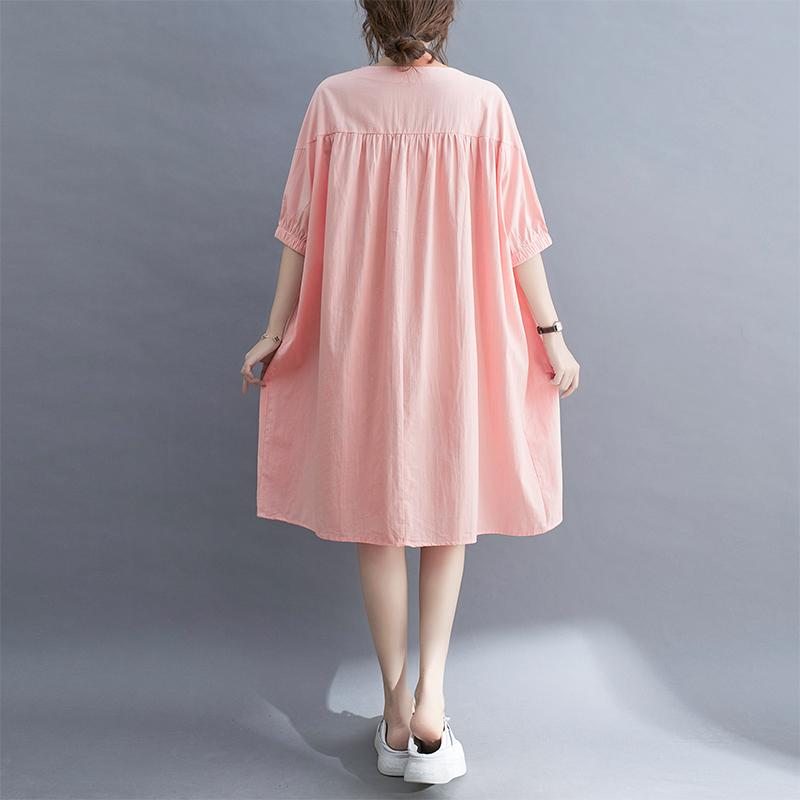 Robe En Lin Et Coton Décontractée Grande Taille Rose D'été