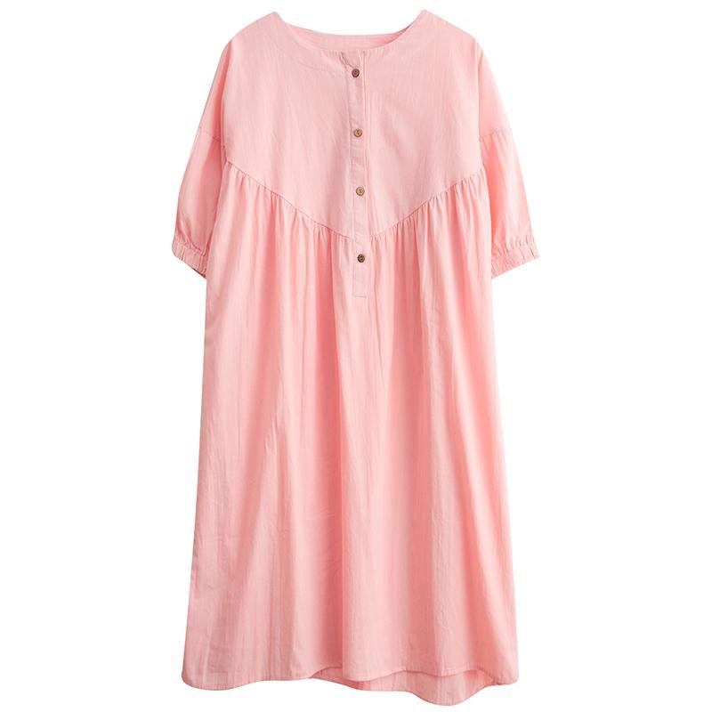 Robe En Lin Et Coton Décontractée Grande Taille Rose D'été