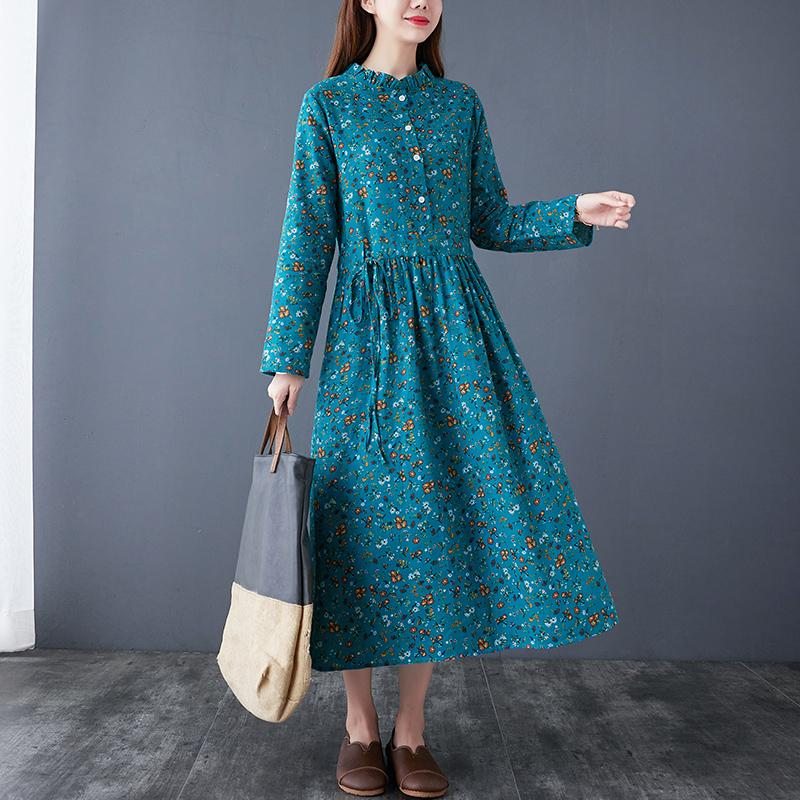 Robe En Lin Et Coton À Fleurs Rétro Et Élégante