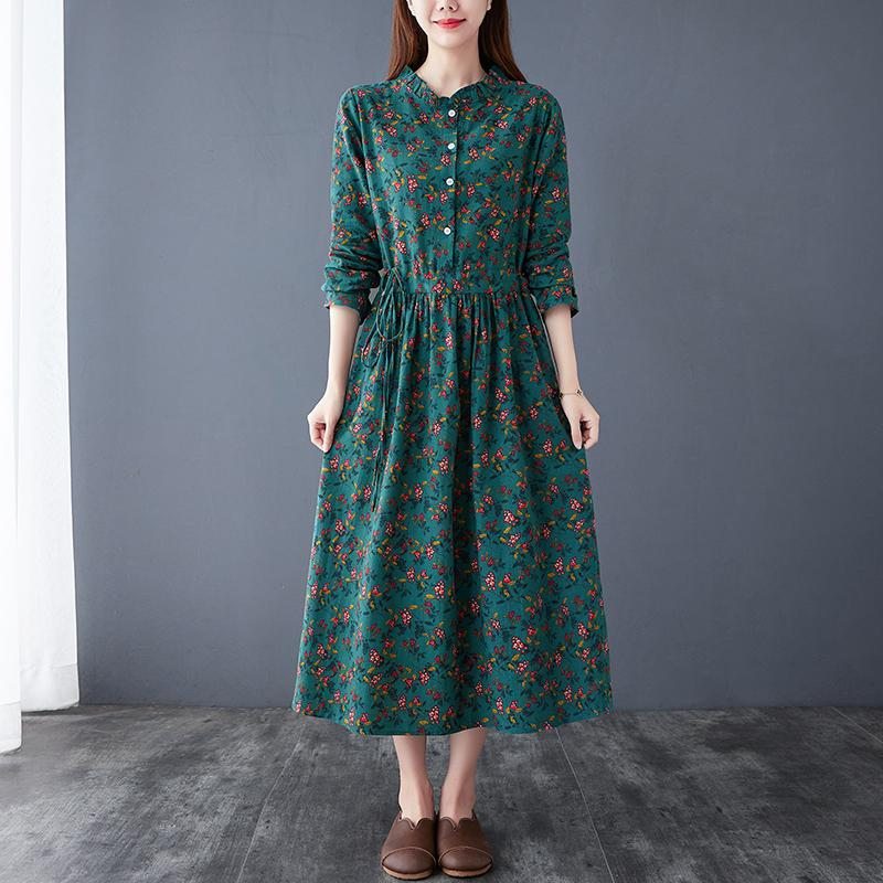 Robe En Lin Et Coton À Fleurs Rétro Et Élégante