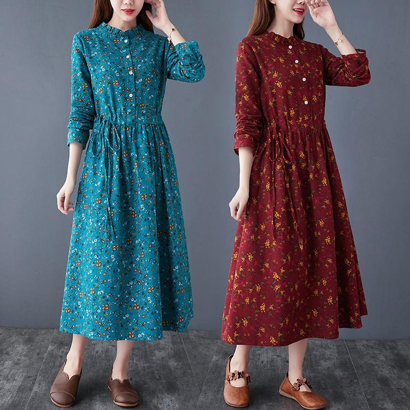 Robe En Lin Et Coton À Fleurs Rétro Et Élégante