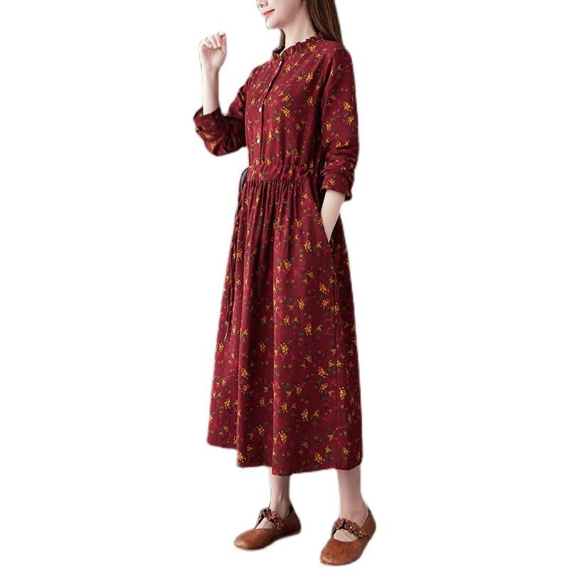 Robe En Lin Et Coton À Fleurs Rétro Et Élégante