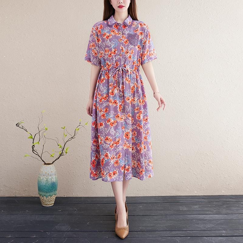 Robe En Lin Et Coton Grande Taille À Fleurs Printemps-été