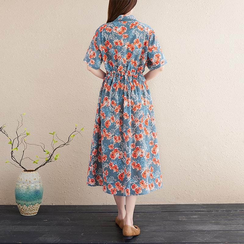 Robe En Lin Et Coton Grande Taille À Fleurs Printemps-été