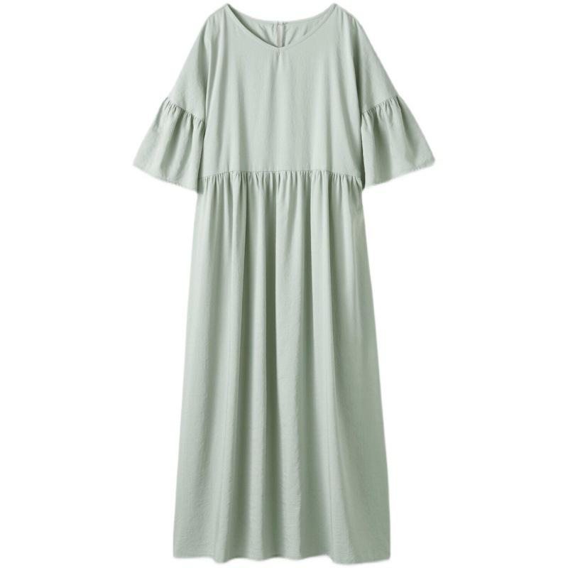 Robe En Lin Et Coton À Manches Courtes Pour Femme