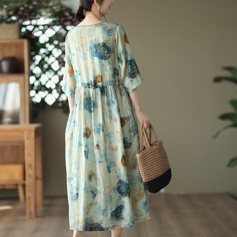 Robe En Lin À Fleurs Ample Et Décontractée D'été Vintage