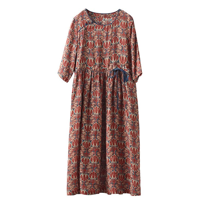 Robe En Lin À Fleurs Ample Et Décontractée D'été Vintage