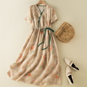 Robe En Lin À Fleurs Vintage D'été