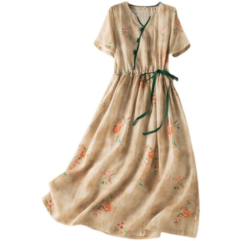 Robe En Lin À Fleurs Vintage D'été