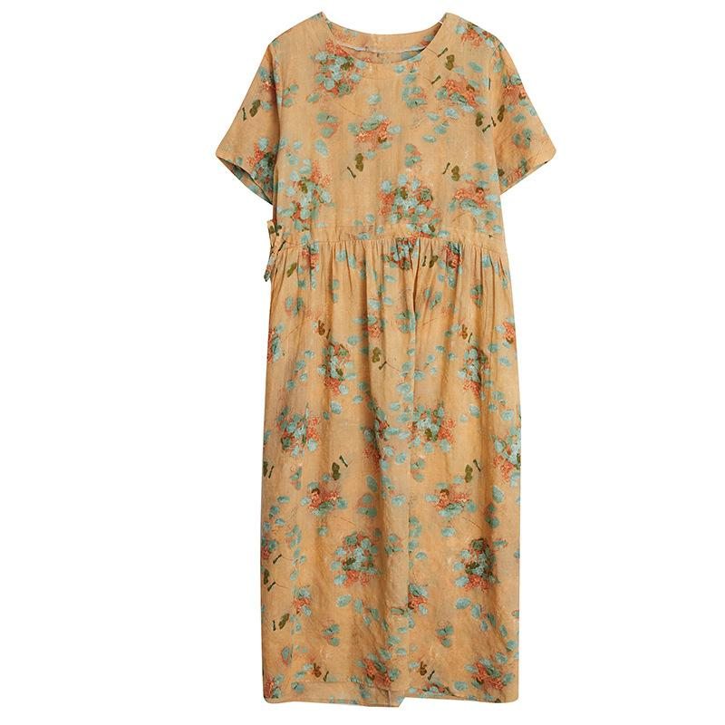 Robe En Lin À Imprimé Floral Rétro D'été